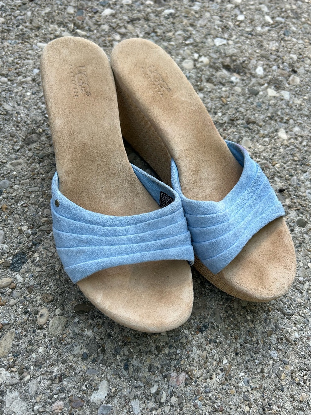 UGG Alvina Blue Suede Slide Wedge Woven Heel Sandals Women's Sz 9